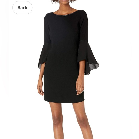 NWT Elie Tahari 3/4 Frayed Silk Sleeve Chain-Trim Sheath Esmarella Dress Blk 14 - Picture 1 of 8